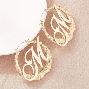 Slub Letter Design Hoop Earrings Retro Elegant Style Alloy 18K Gold Plated